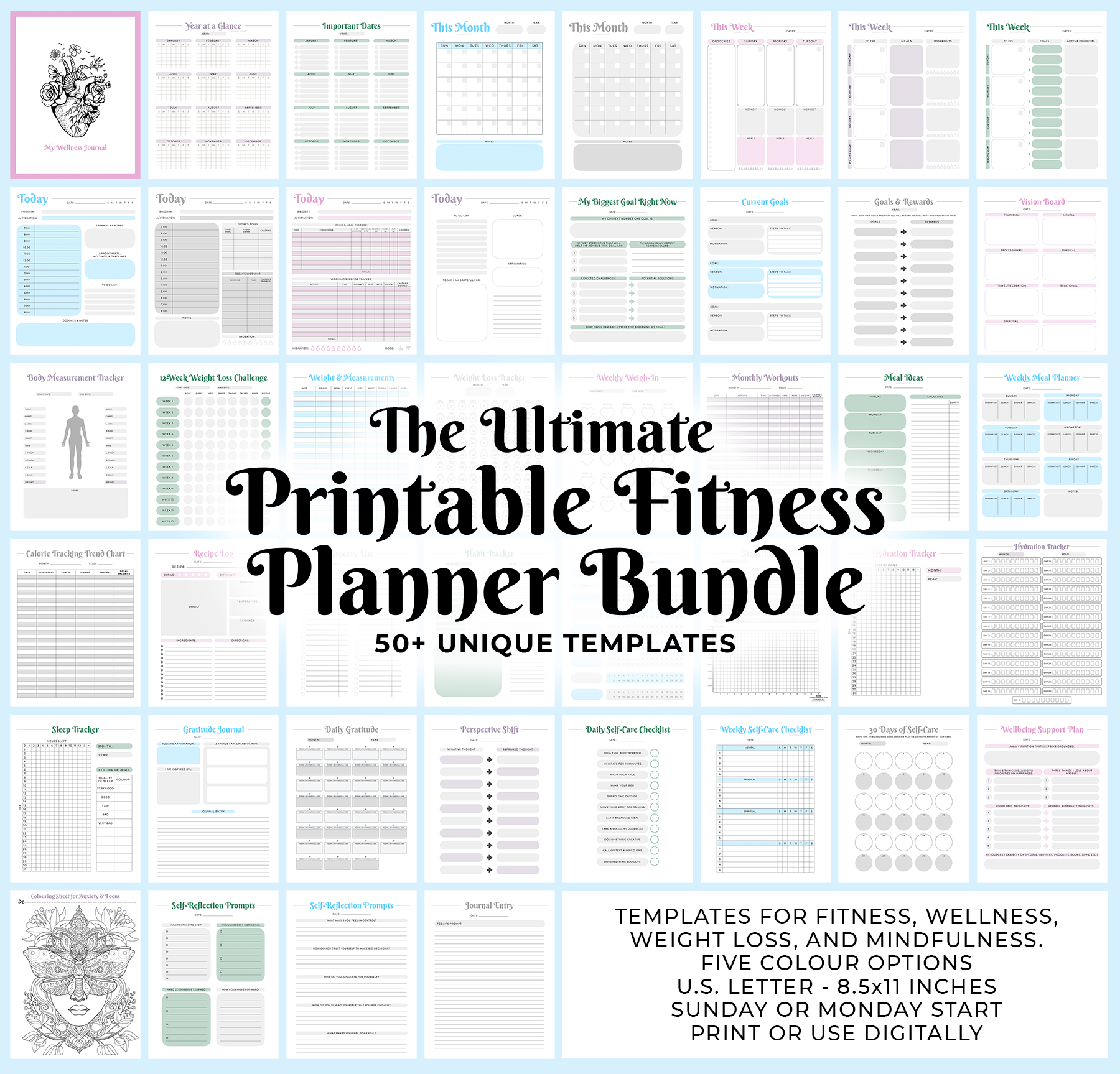 Ultimate PRINTABLE Fitness Planner Bundle (Undated)