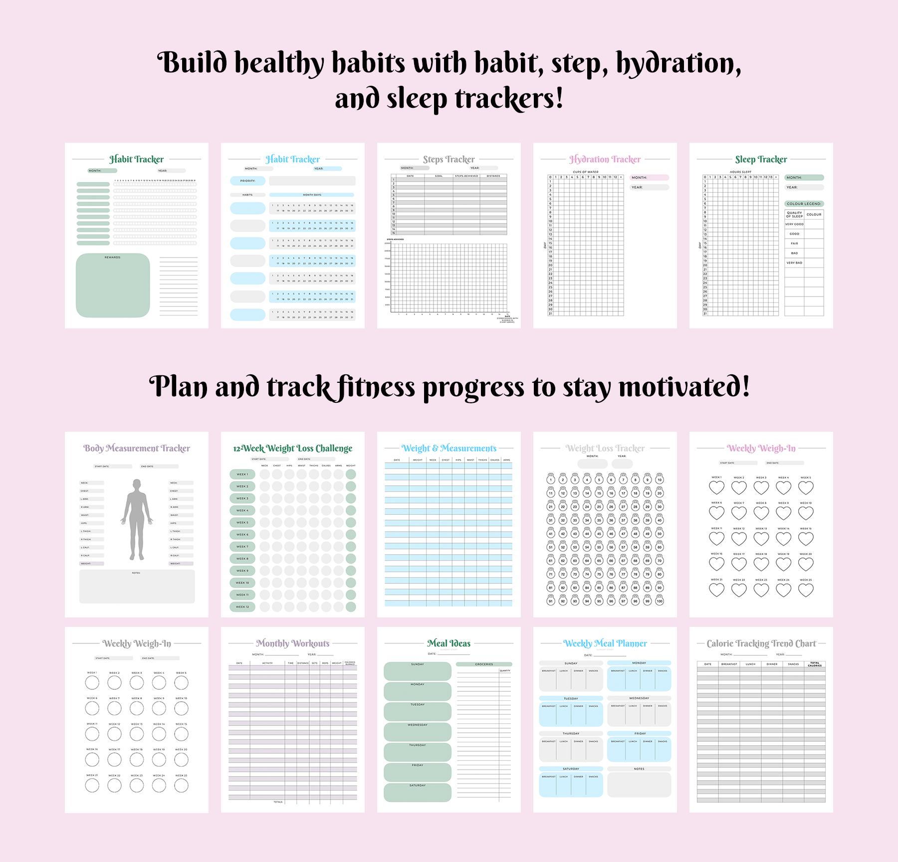 Ultimate PRINTABLE Fitness Planner Bundle (Undated)